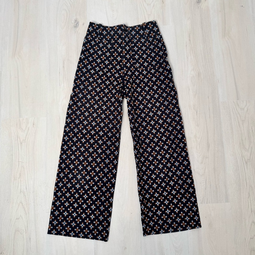 Anthropologie Maeve Colette Black Pants Rust and White Geo Dot Pattern size 26